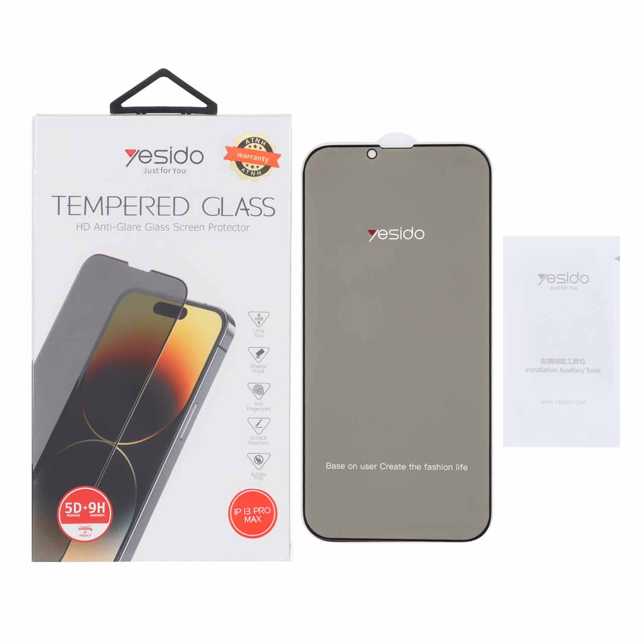 محافظ صفحه نمایش شیشه ای اورجینال Privacy Glass Yesido مدل Apple iPhone 13 Pro Max / iPhone 14 Plus (پک دار)
